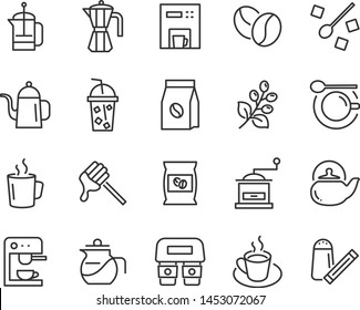 set of coffee line icons, such as tea, chocolate, coffee cup