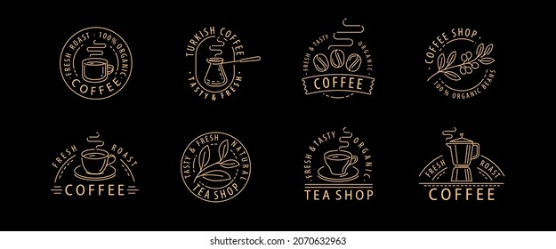 Juego de logotipo de café, plantilla de placa. Decoraciones para el menú del restaurante, café, empaque