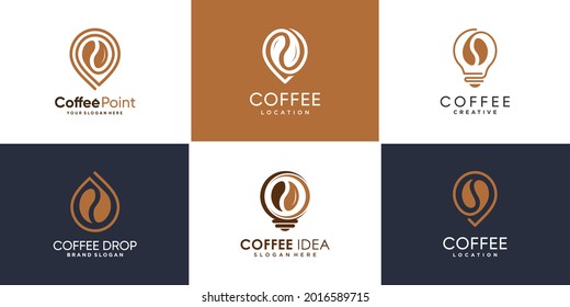 Set of coffee logo collection with different elements, pin, drop, idea style Premium Vector