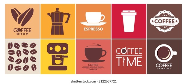 Set of coffee logo icon, modern design in vector format