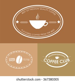 Set of coffee logo on a brown background for cafes, shops and restaurants. Vector illustration
