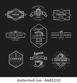 Set coffee logo vintage label blackboard vector template