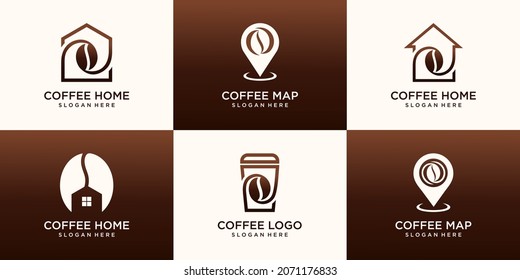 set of coffee logo,coffee home logo and coffee point logo .vector illustration.