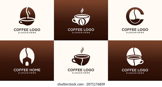 set of coffee logo,coffee home logo and coffee point logo .vector illustration.