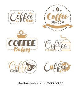 Set with coffee logos. Trendy templates for flyers, banners, invitations, restaurant or cafe menu design. Vector Illustration