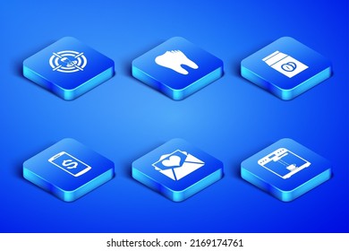 Set Coffee machine and cup, Head hunting, Envelope with Valentine heart, Smartphone dollar, Broken tooth and beans bag icon. Vector