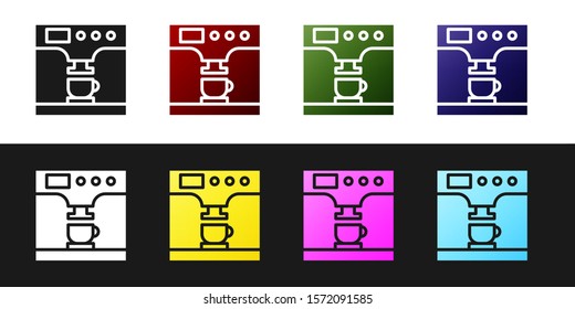 Set Coffee machine and coffee cup icon isolated on black and white background.  Vector Illustration