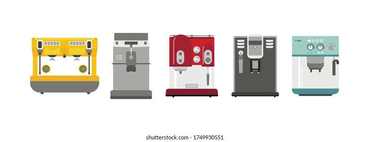 Set Coffee Machine with a Cup Icon Can Be Used For Home, Restaurant, Cafe or Office. Flat Design Style. Vector illustration. Steel Espresso pot icons for kitchen
