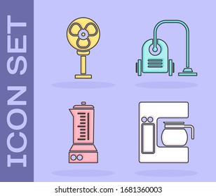 Set Coffee machine with glass pot , Electric fan , Blender  and Vacuum cleaner  icon. Vector