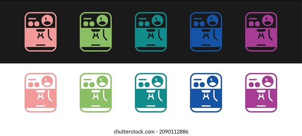Set Coffee machine icon isolated on black and white background.  Vector