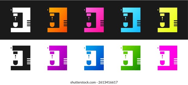 Set Coffee machine icon isolated on black and white background.  Vector Illustration