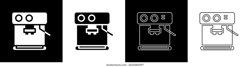 Set Coffee machine icon isolated on black and white background.  Vector Illustration
