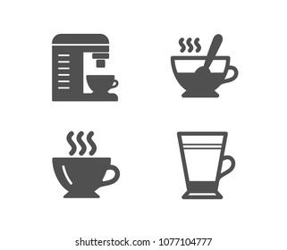 Set of Coffee, Coffee machine and Tea cup icons. Latte sign. Cappuccino, Cappuccino machine.  Quality design elements. Classic style. Vector