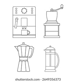 Set of coffee machines. Black and white. Flat style vector illustration.