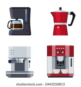 A set coffee machines isolated on white background. Vector illustration in flat style.