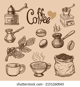 Set of coffee make elements vector illustration