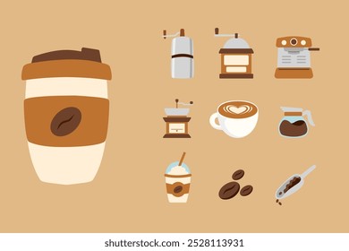 set of coffee maker icon flat illustration