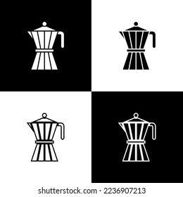 Set Coffee maker moca pot icon isolated on black and white background.  Vector