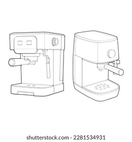 Set of Coffee maker outline drawing vector, Coffee maker drawn in a sketch style, black line Coffee maker practice template outline, vector Illustration.
