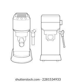 Set of Coffee maker outline drawing vector, Coffee maker drawn in a sketch style, black line Coffee maker practice template outline, vector Illustration.
