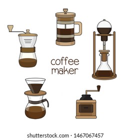 Set of coffee maker vector illustration.