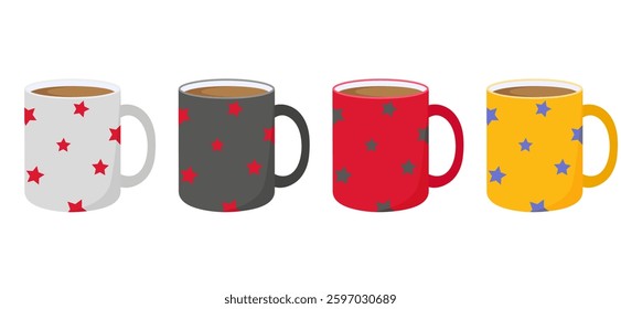 Set of coffee mugs. Mugs in cartoon style. Vector illustration in a flat style. Isolated on a white background.