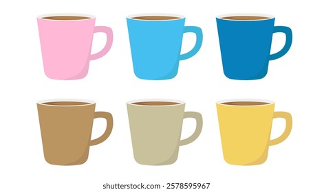 Set of coffee mugs in kawaii style. Mugs in cartoon style. Vector illustration in a flat style. Isolated on a white background.