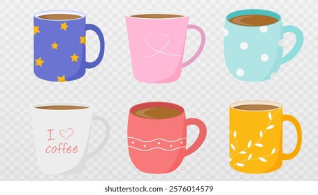 Set of coffee mugs. Vector illustration in a flat style. Isolated on a transparent background.	
