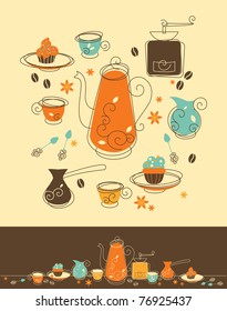 Set of Coffee Objects in Retro-Styled