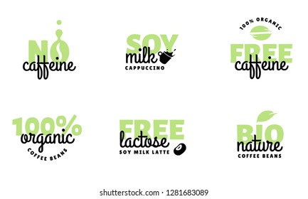 Set of coffee organic trend logotypes design vector illustration. Bio and green brand template for your coffee company.