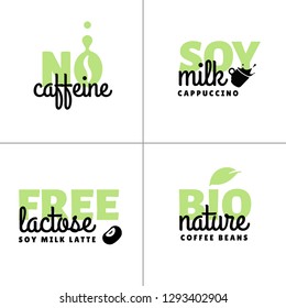 Set of coffee organic trend logotypes design vector illustration. Bio and green brand template for your coffee company.