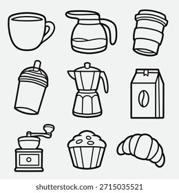 set of coffee with outline style good for icon, symbol, element design, coloring book, etc	