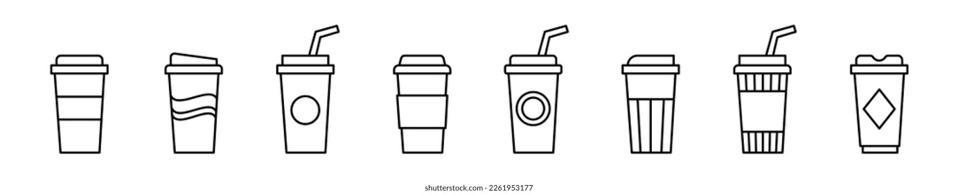 Set of Coffee Paper Cup line shapes, thin line design vector illustration