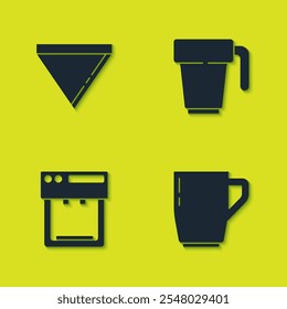 Set Coffee paper filter, cup, machine and  icon. Vector