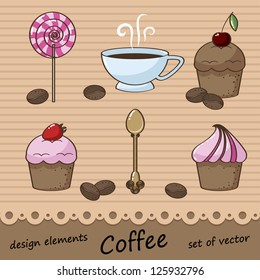 set of coffee and pastries for the design and menu