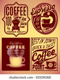 set of coffee patterns with inscriptions in retro style