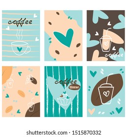 Set of coffee posters with hand written greeting lettering vector coffee design