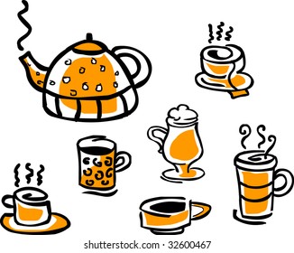 set of coffee pot and cup