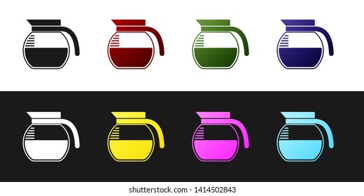 Set Coffee pot icon isolated on black and white background. Vector Illustration