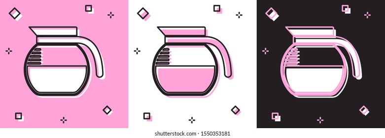 Set Coffee pot icon isolated on pink and white, black background.  Vector Illustration