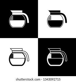 Set Coffee pot icons isolated on black and white background. Line, outline and linear icon. Vector Illustration