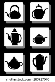 Set of coffee pot, kettles isolated in black boxes.