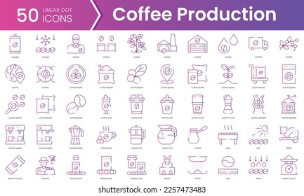 Conjunto de iconos de producción de café. Conjunto de iconos de estilo de degradado. Ilustración vectorial