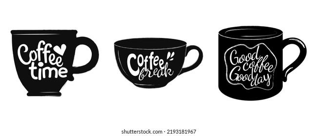 Set of coffee quotes graphics emblem. Vector illustration