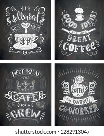 El juego de citas del café en el pizarrón. Grabado a mano por vectores. La decoración del restaurante y del bar. Diseño caligráfico y tipográfico.