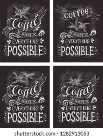 El juego de citas del café en el pizarrón. Grabado a mano por vectores. La decoración del restaurante y del bar. Diseño caligráfico y tipográfico.