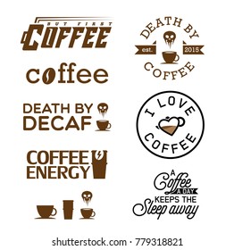 A set of coffee related logo pack with various style also suitable for t-shirt design