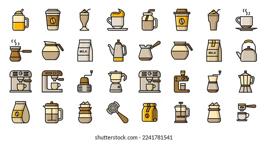 Conjunto de iconos de línea de vectores relacionados con el café. Contiene iconos como Cezve, Coffee Maker Machine, Beans y más. Iconos de Barista. paquete de iconos de café. Conjunto de iconos vectoriales baristas para el diseño web