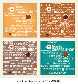 Set of coffee related vector pattern backgrounds