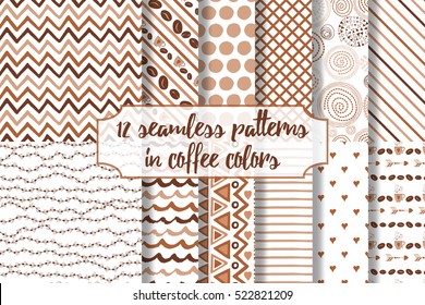 Set of coffee seamless pattern. Scrapbook elements. All patterns are included in swatch menu.